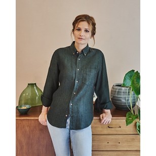 Chemise Boyfriend en lin épais à chevrons - Vert Forêt
