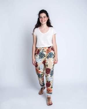 PANTALON FLUIDE ZICOLE - 100 EcoVero imprimé fleurs beige