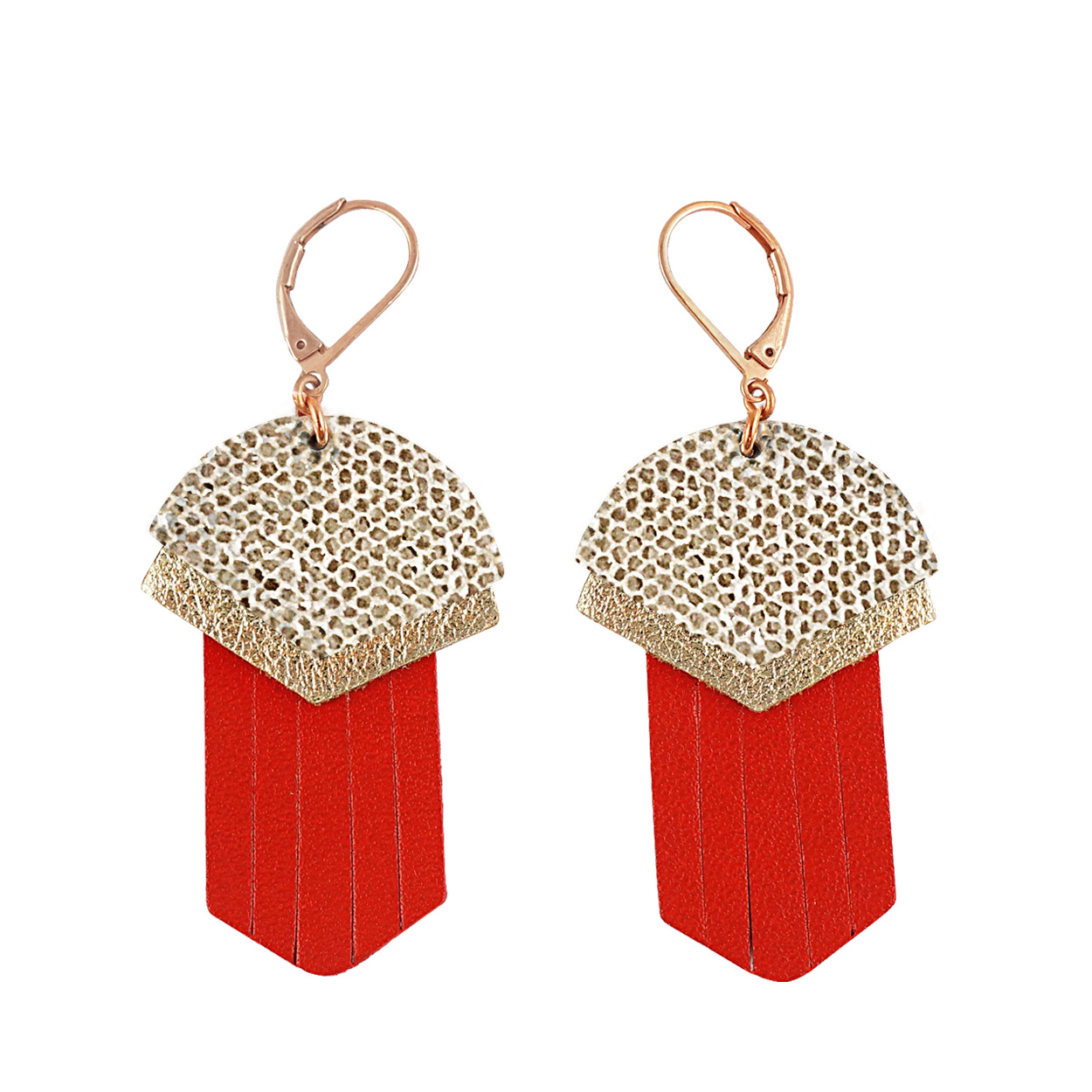 Boucles d'oreilles en cuir APACHE Rouge 4