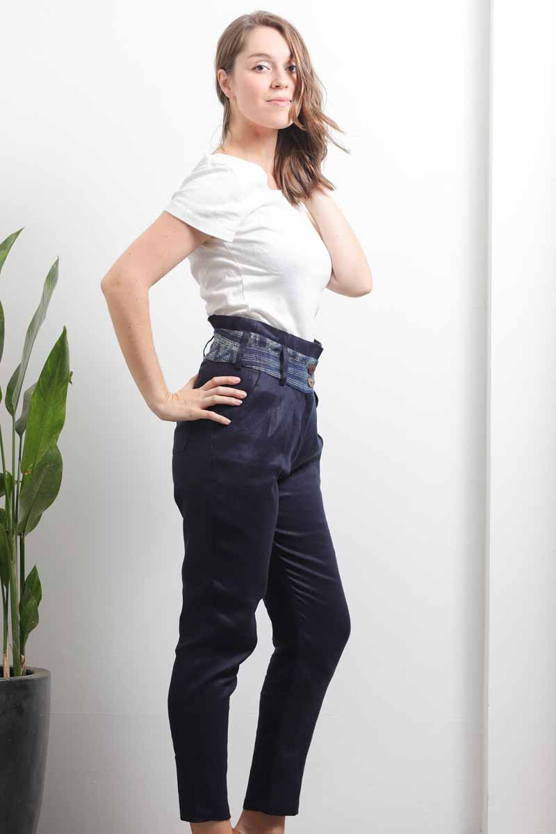 Pantalon carotte Hmong Lin - bleu 3