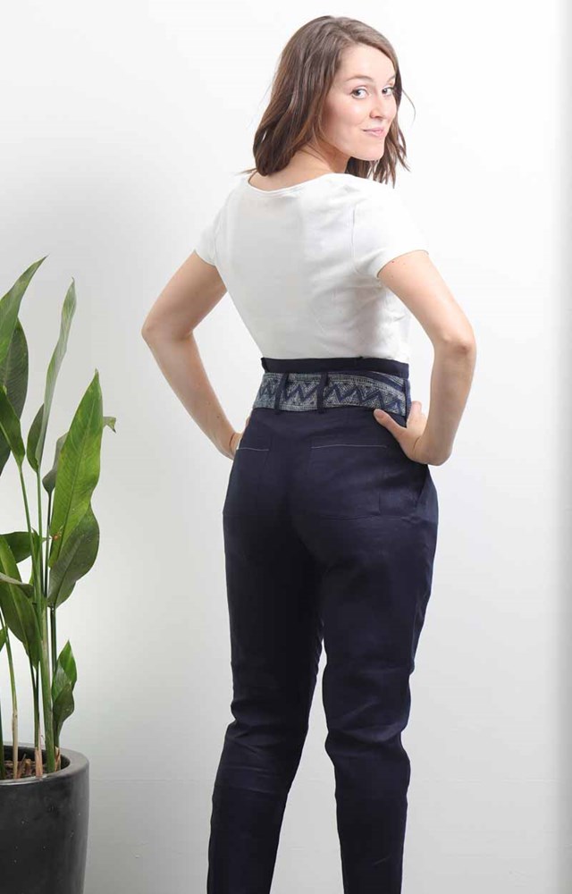 Pantalon carotte Hmong Lin - bleu 4