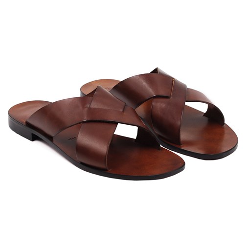 Mules Plates Cuir Marron