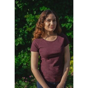 T-shirt Femme col rond bordeaux chiné brodé en coton BIO