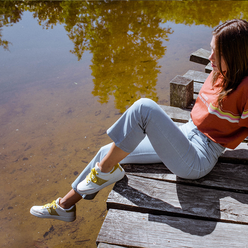 Basket rétro en cuir beige - N’go 8