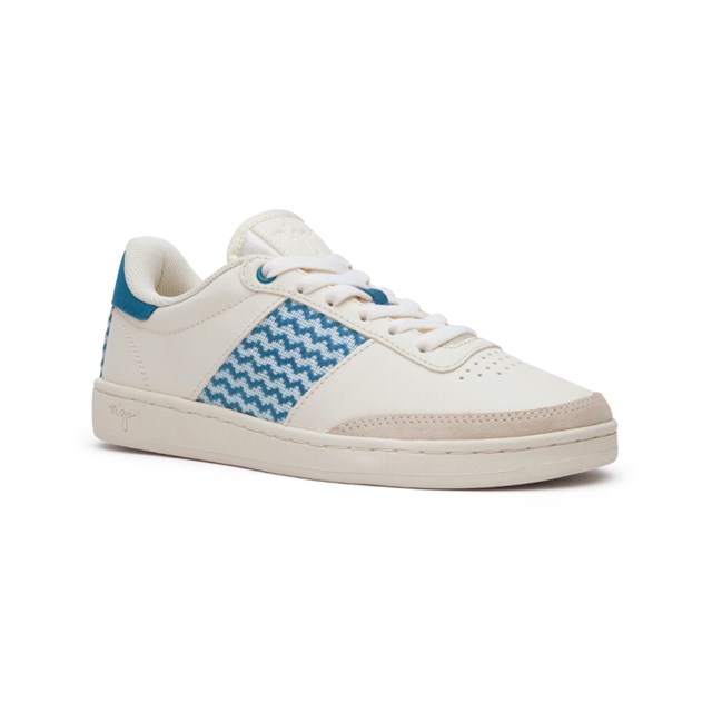 Sneakers en cuir blanc crème et tissage bleu réalisé à la main - Ky Co 3