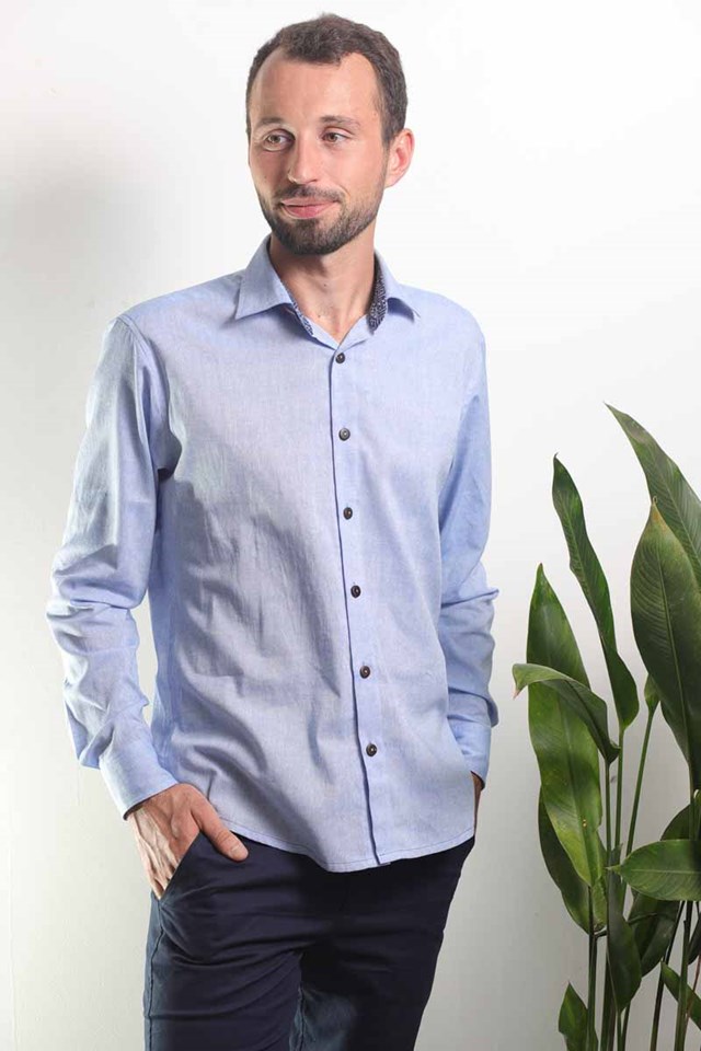 chemise homme Khmu équitable en coton et lin up-cyclé