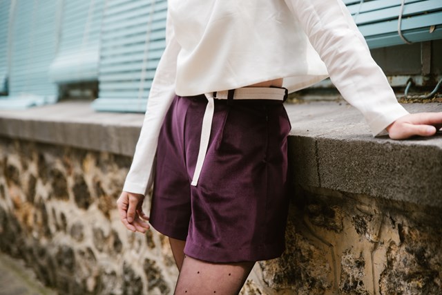 ABY - Short velours plissé couleur aubergine  2