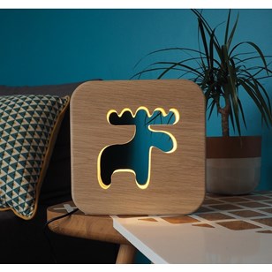 Veilleuse animale en bois et ruban led - Caribou
