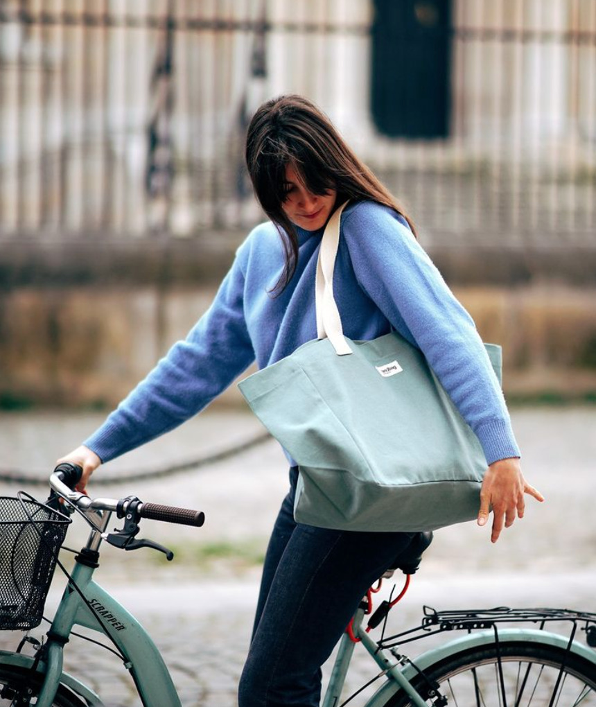 Sac cabas CLAUDE, vert sauge, coton bio 3