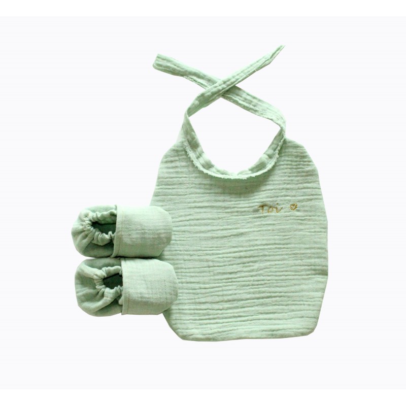 chaussons-souples-double-gaze-coton-vert-menthe