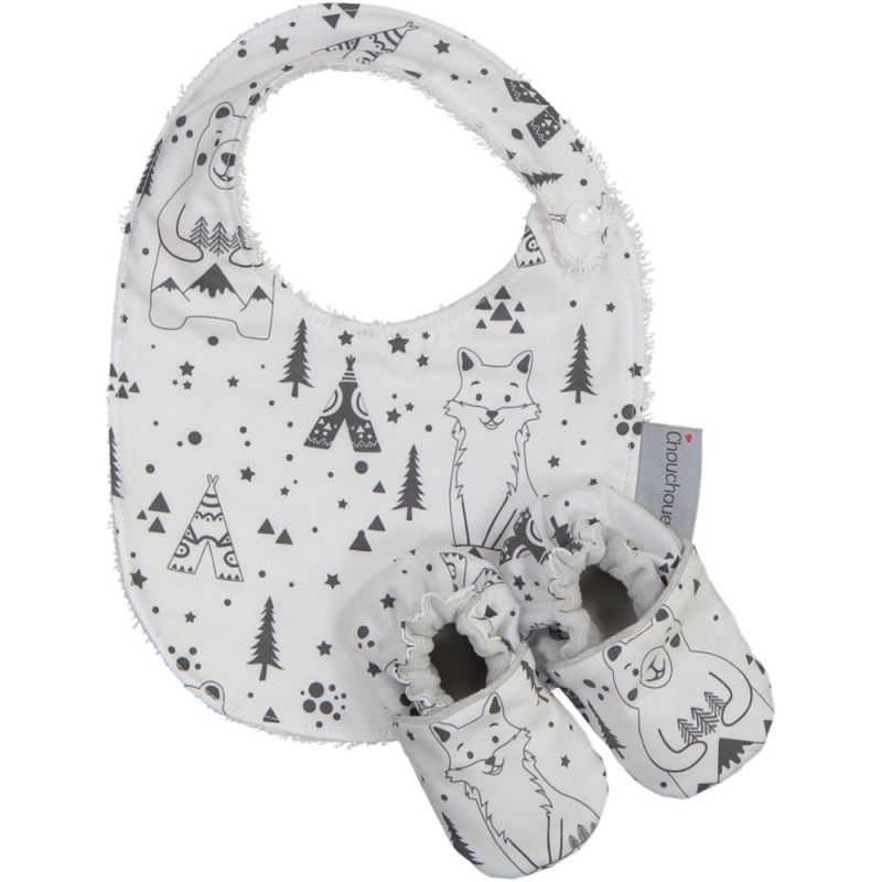 chaussons-souples-fox-bear-noir-blanc