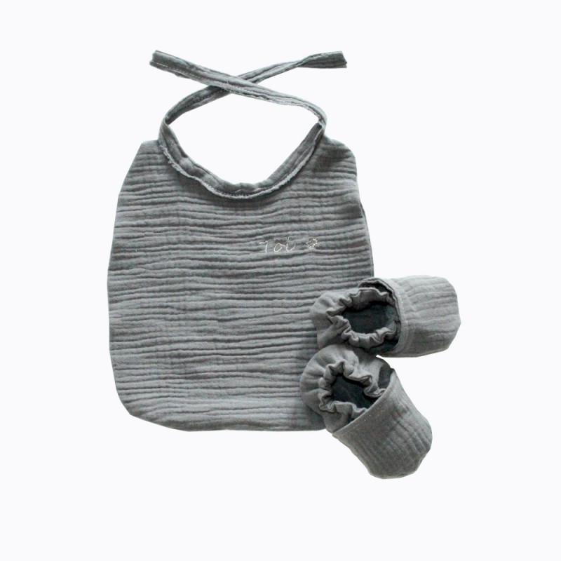 chaussons-souples-double-gaze-coton-gris-fonce