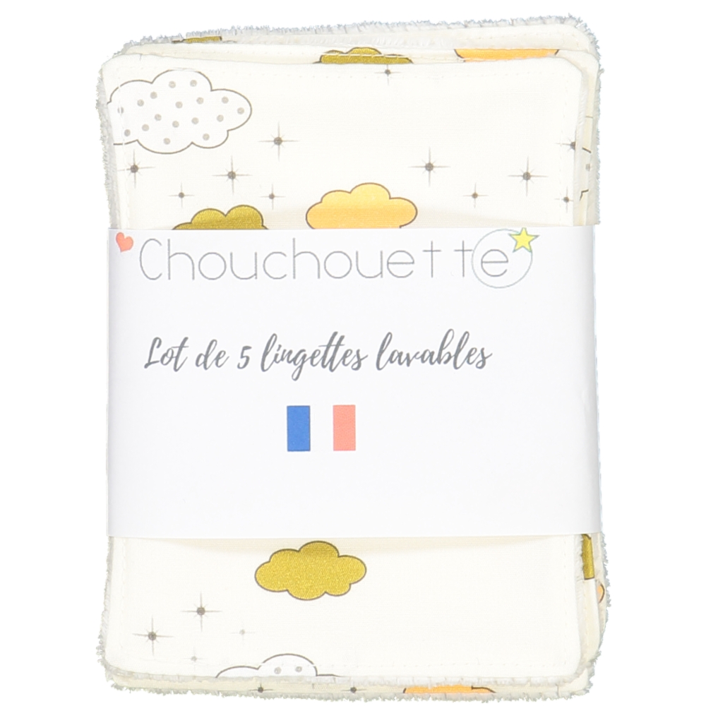 Lot de 5 lingettes lavables - Nuages grèges 2