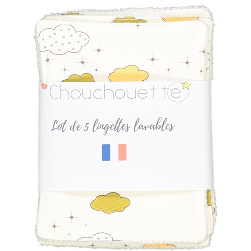 Lot de 5 lingettes lavables - Nuages grèges