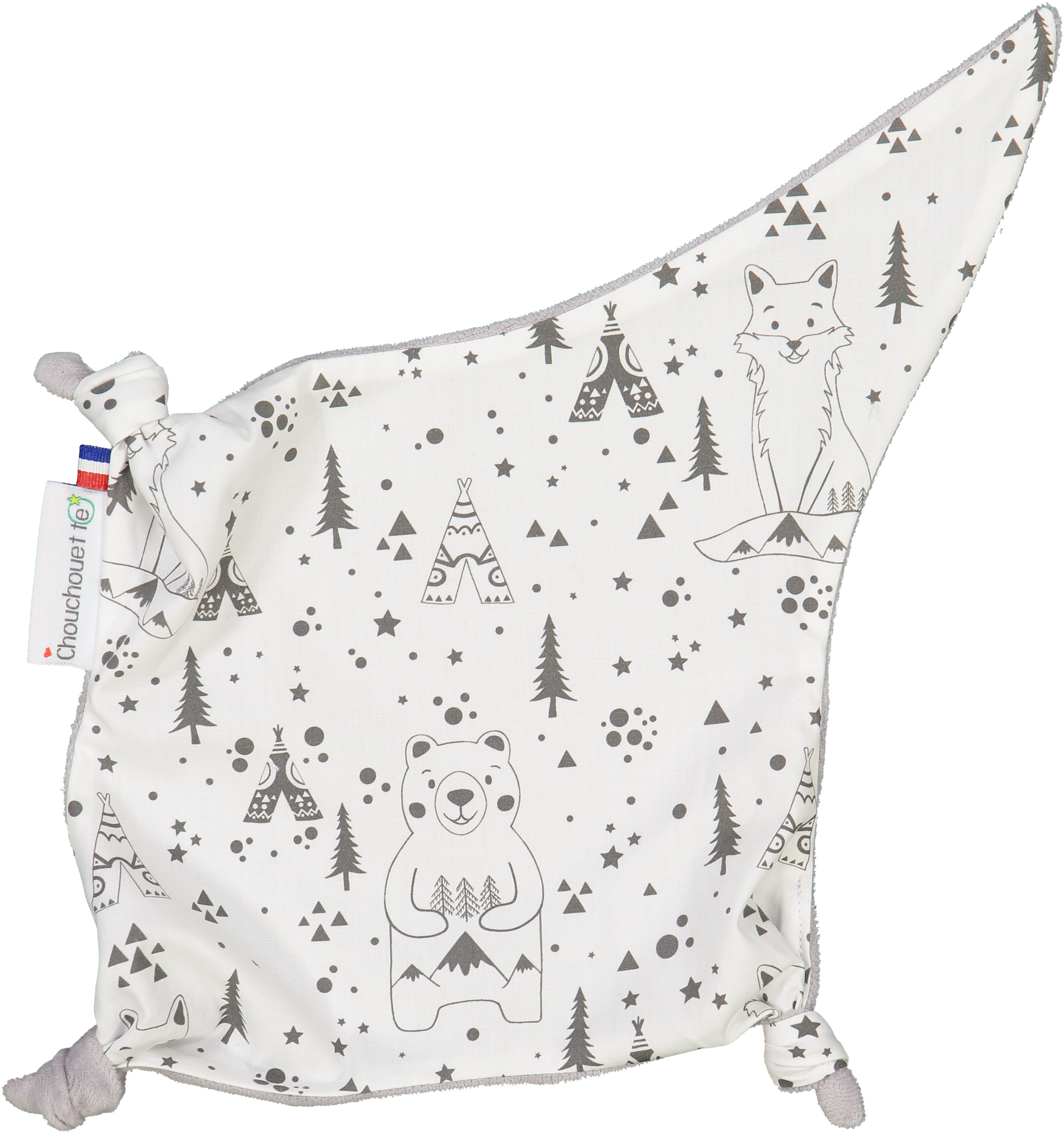 Doudou plat - Fox and Bear Noir et Blanc 3