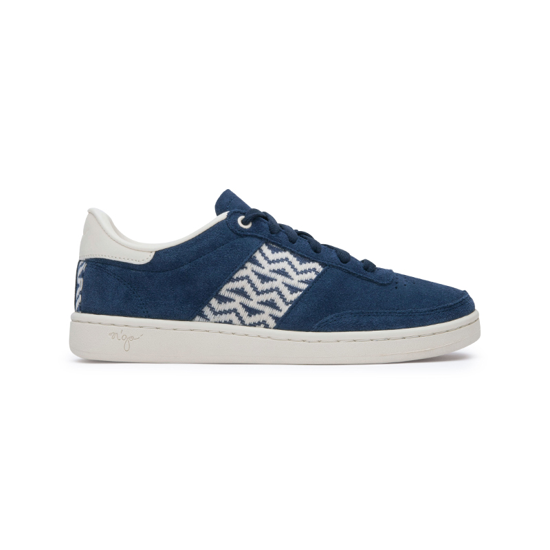 Sneakers en cuir daim bleu marine et tissage crème réalisé à la main - Saigon Suede Navy 2