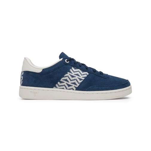 Sneakers en cuir daim bleu marine et tissage crème réalisé à la main - Saigon Suede Navy