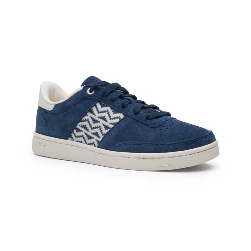 Sneakers en cuir daim bleu marine et tissage crème réalisé à la main - Saigon Suede Navy 3
