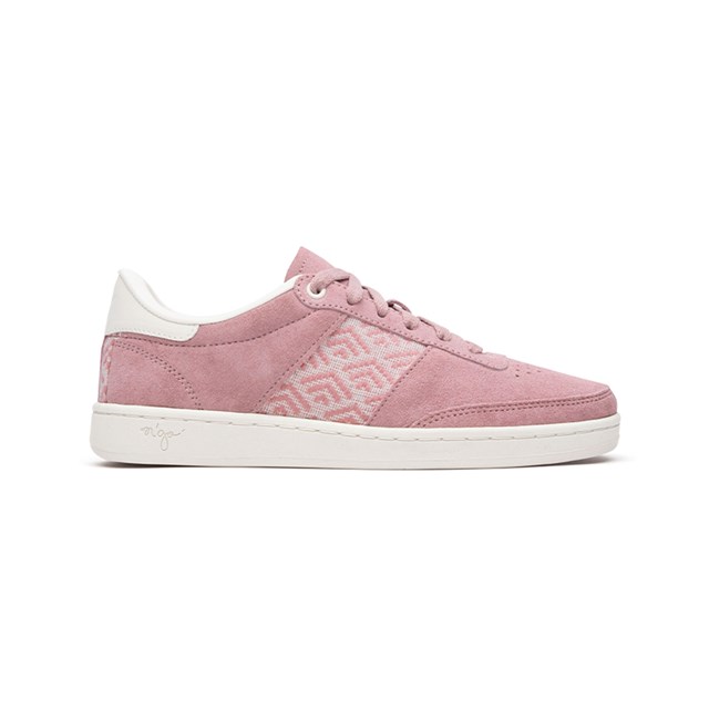 Sneakers en cuir daim rose et tissage crème réalisé à la main - Tan Dinh 2