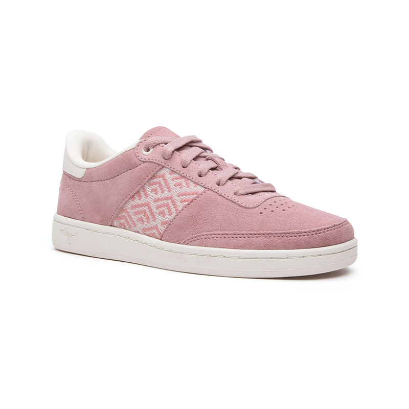 Sneakers en cuir daim rose et tissage crème réalisé à la main - Tan Dinh 3