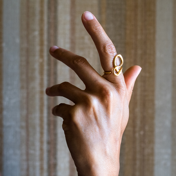 bague, réglable, sao, bronze, doré, bresma