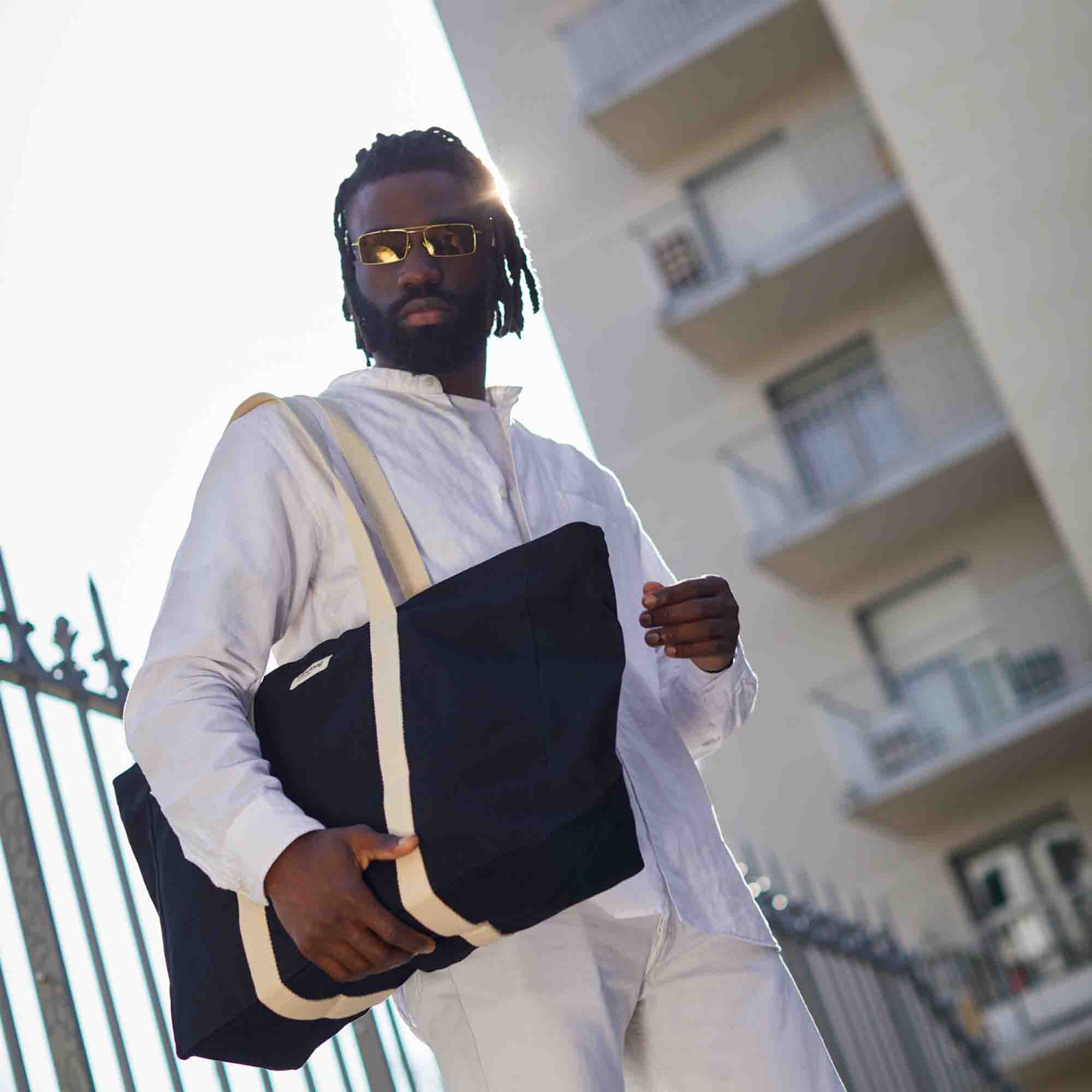 Sac weekend JEAN, avec bandoulière, noir, coton bio 4