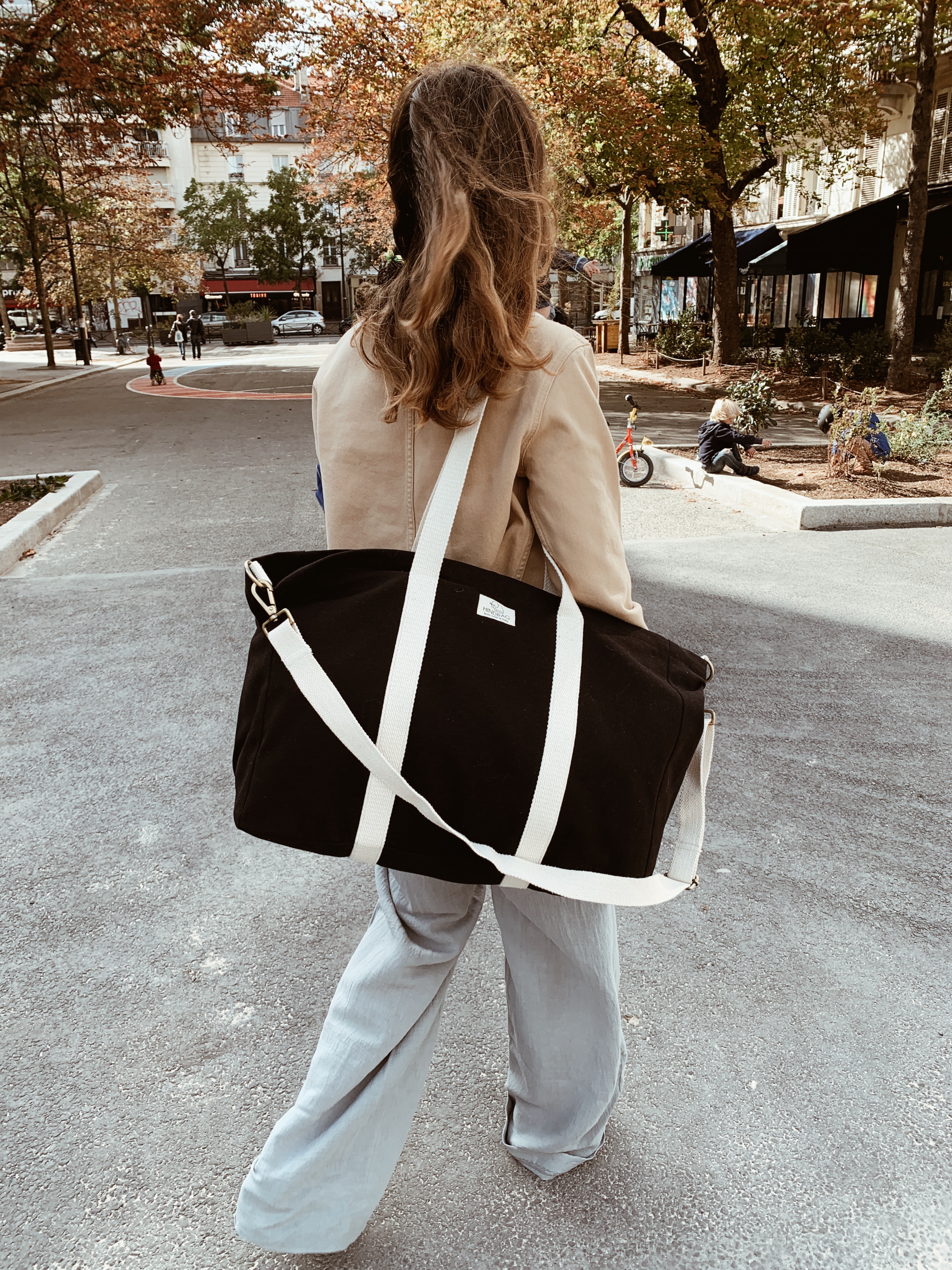 Sac weekend JEAN, avec bandoulière, noir, coton bio 3