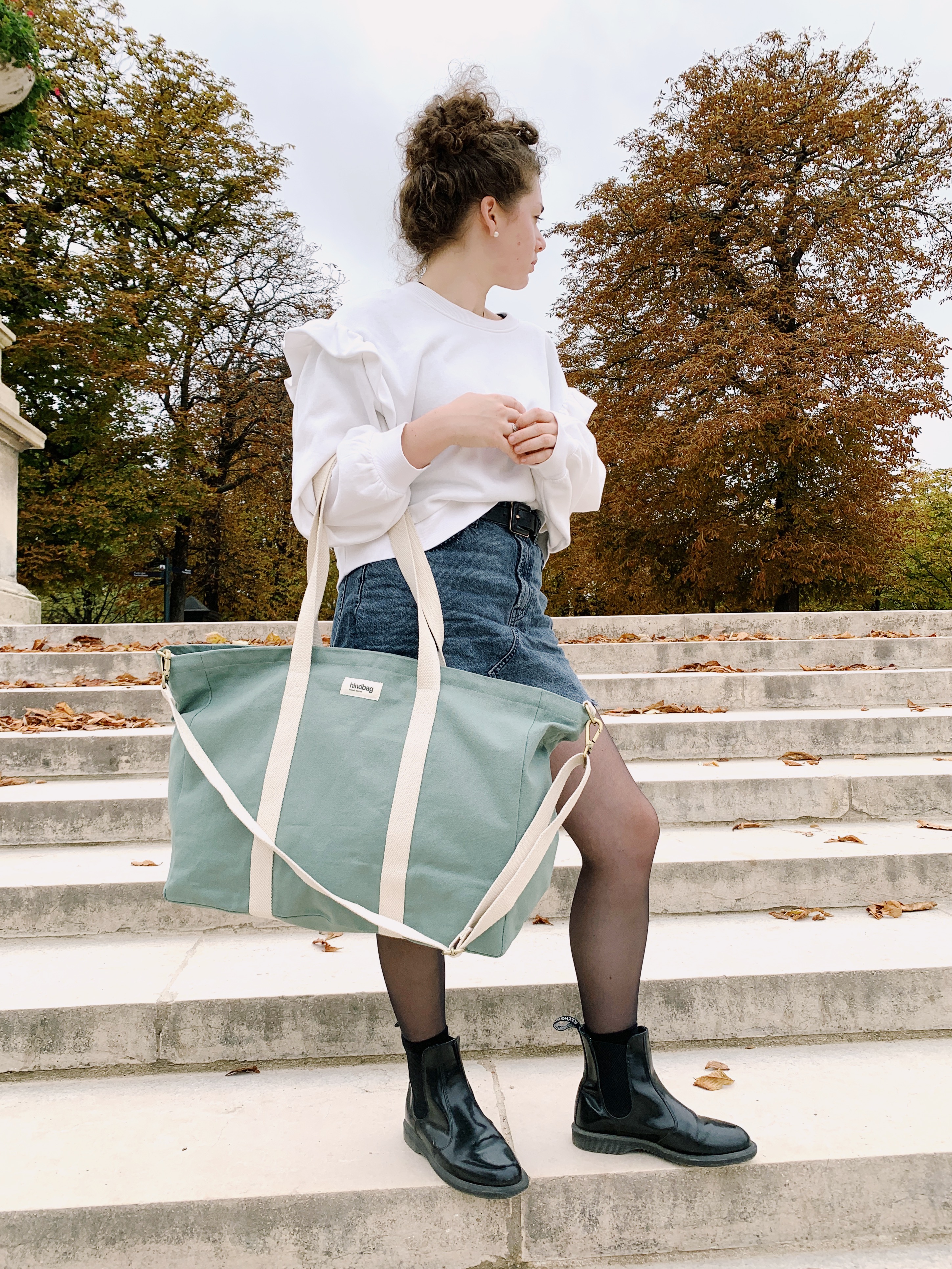 Sac weekend JEAN, avec bandoulière, vert sauge, coton bio 2