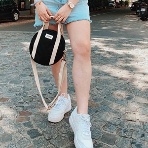 Sac à main rond LOUIS, avec bandoulière, noir, coton bio