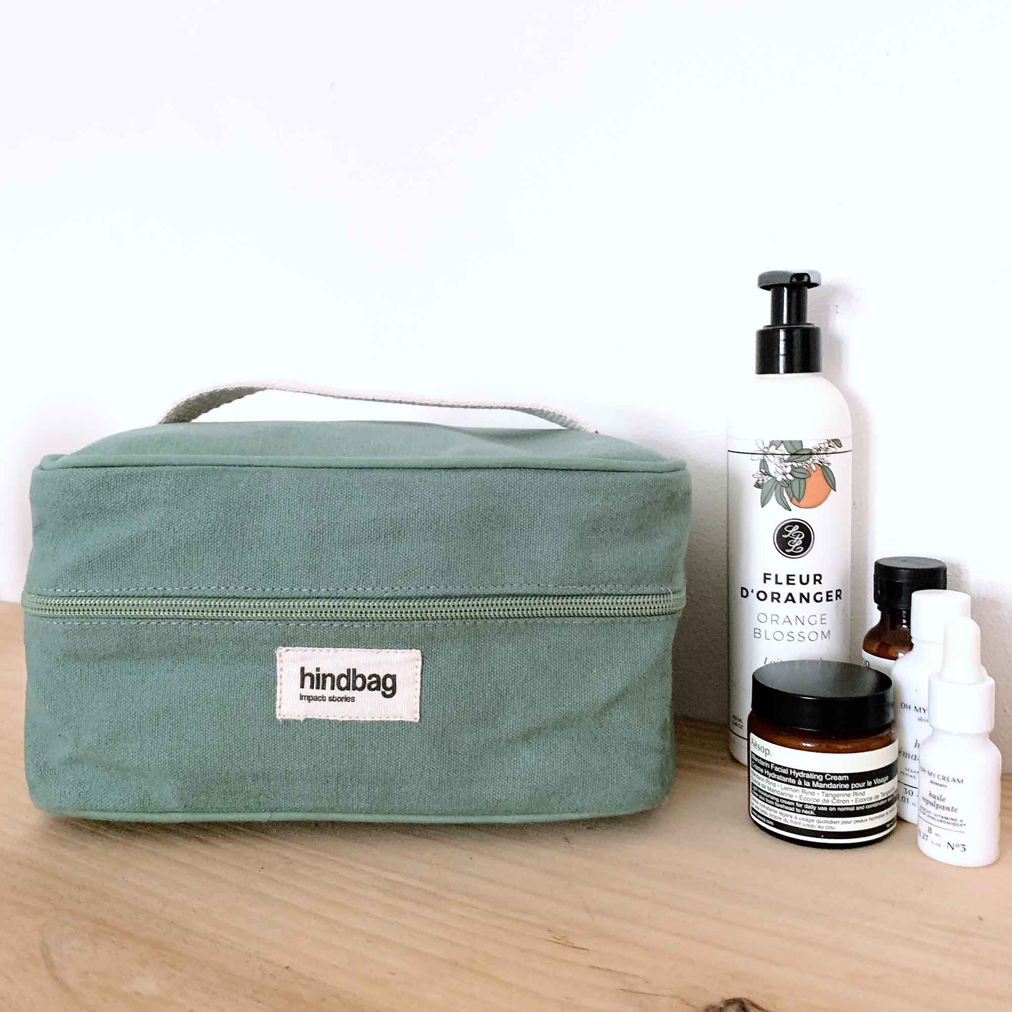 Trousse de toilette Vanity GASPARD, vert sauge, coton bio 2