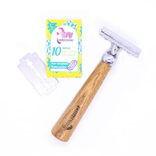 Kit rasoir de sureté en bois et ses 10 lames