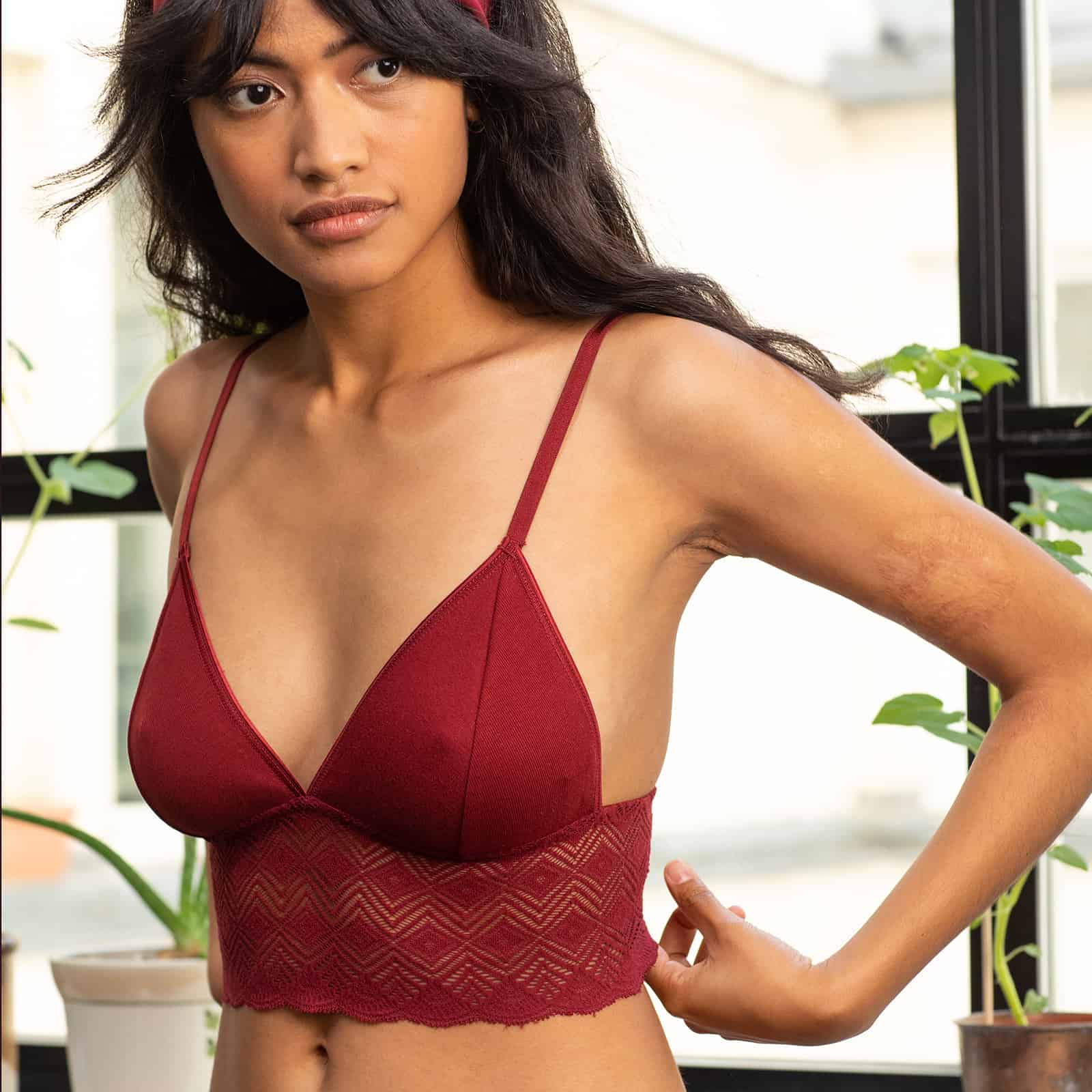 Bustier Dawa grenat en coton bio et dentelle recyclée 6