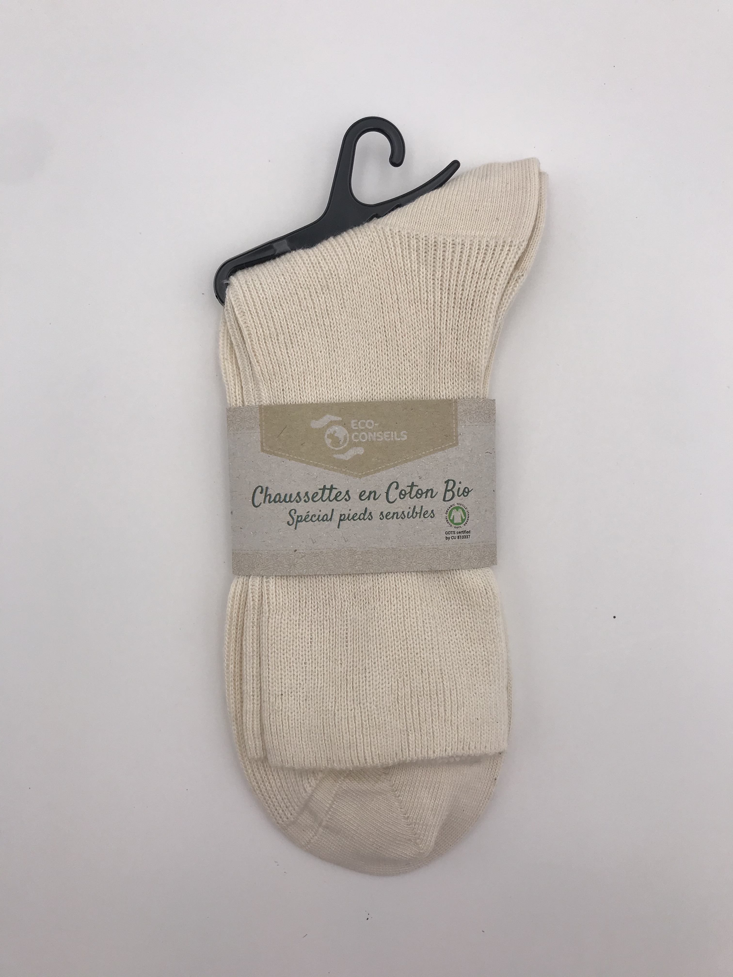 Chaussettes en coton bio, coloris Ecru 2