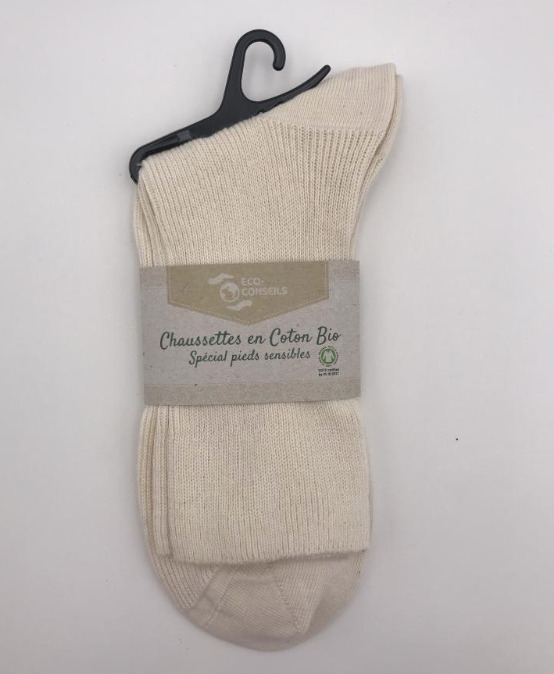 Chaussettes en coton bio, coloris Ecru 4