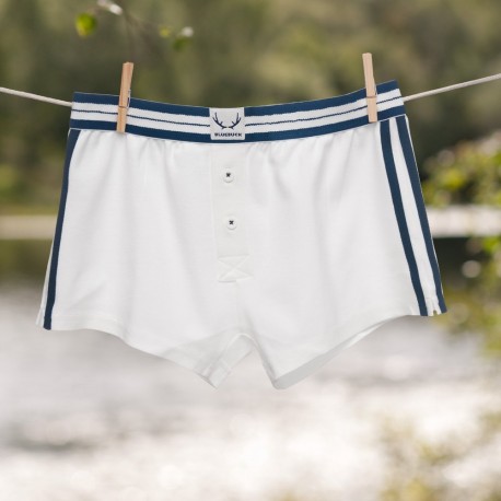 Boxer blanc, coutures bleues en coton bio éco-conçu 3