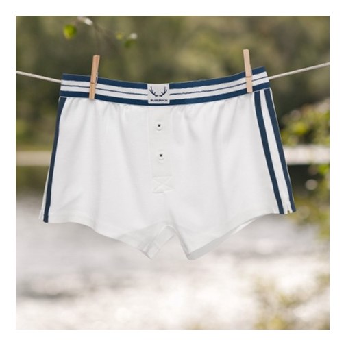 Boxer blanc, coutures bleues en coton bio éco-conçu