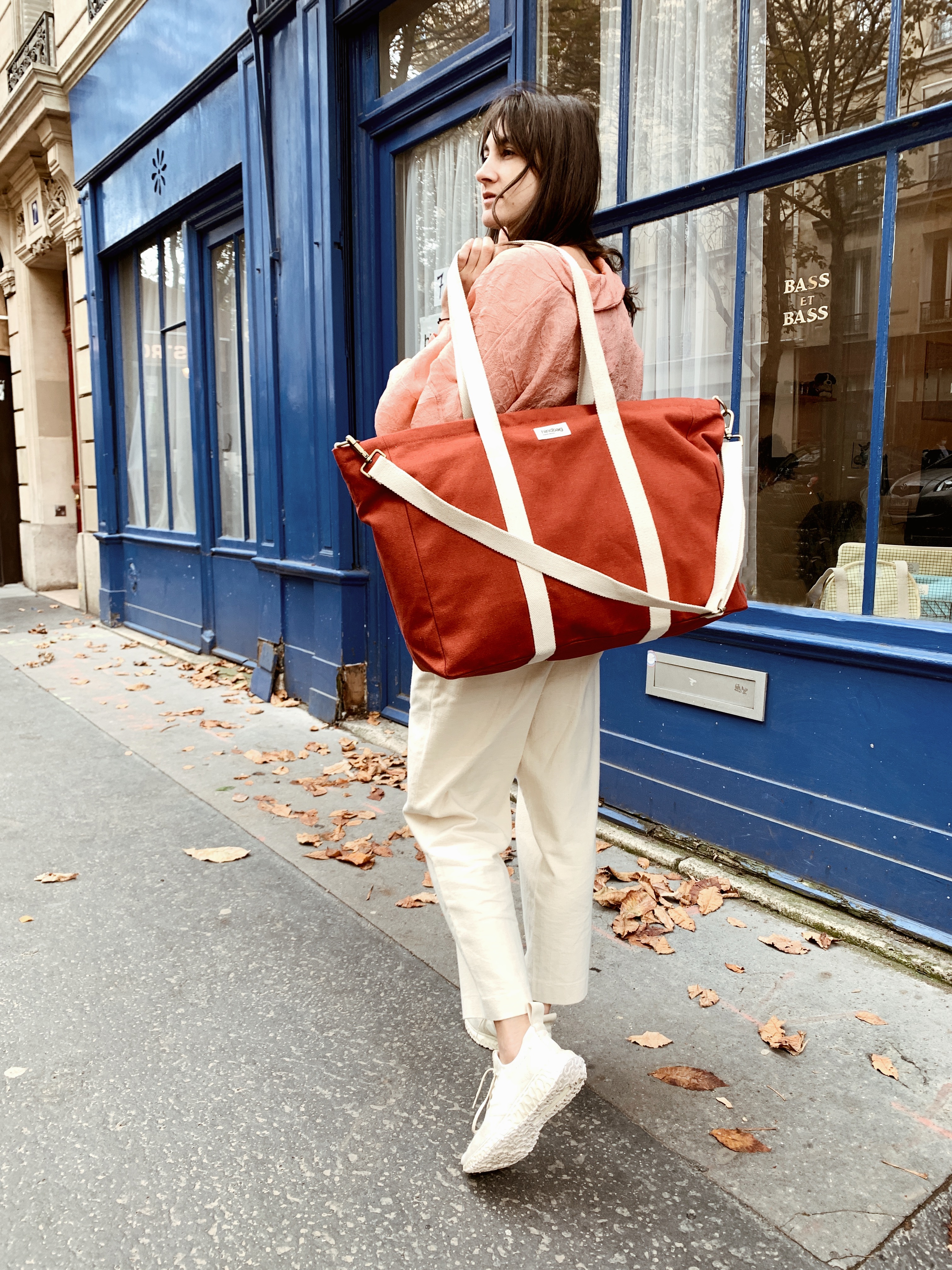 Sac weekend JEAN, avec bandoulière, rouge terracotta, coton bio 2
