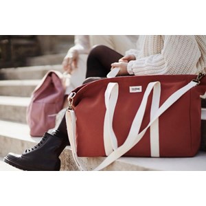 Sac weekend JEAN, avec bandoulière, rouge terracotta, coton bio
