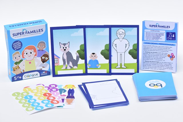 Un jeu à créer soi même avec des coloriages des autocollants et des dessins fabriqué en France