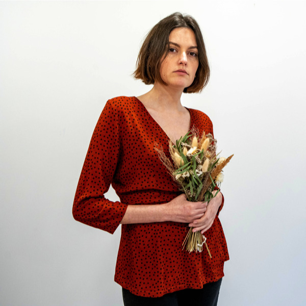 Zaski portefeuille manches 3/4 en viscose imprimée brique 2