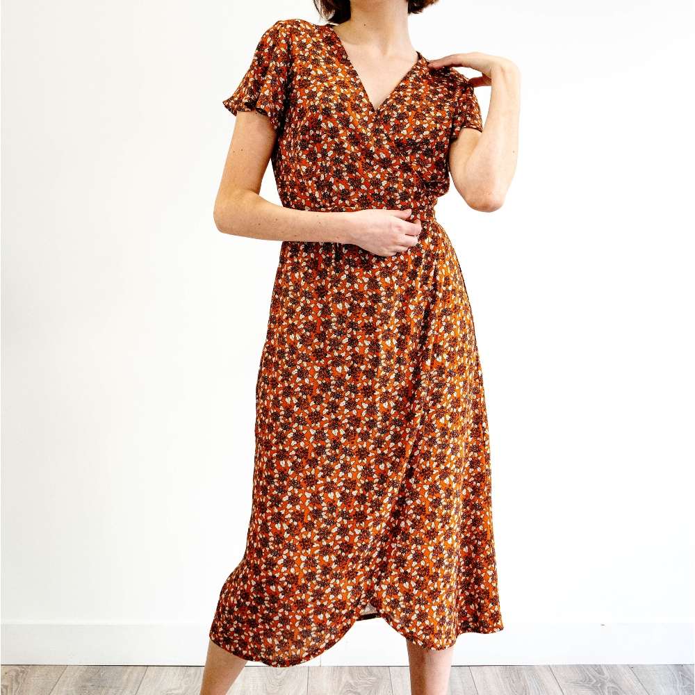 ROBE DE CÉRÉMONIE ZARGOT 100% VISCOSE IMPRIMÉ FLEURS BEIGE 3