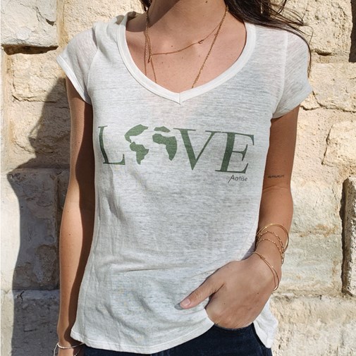 T-SHIRT ZAZIE 100% LIN, OFFWHITE PRINT LOVE