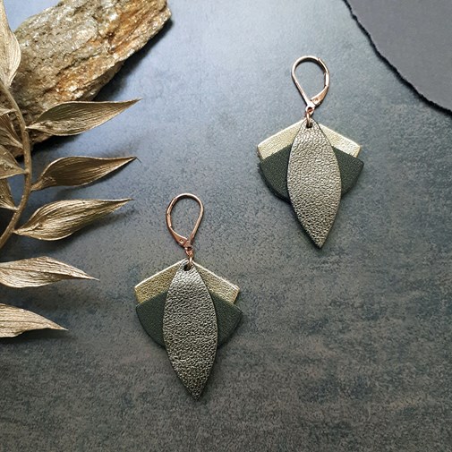 Boucles d'oreilles en cuir LOTUS Kaki