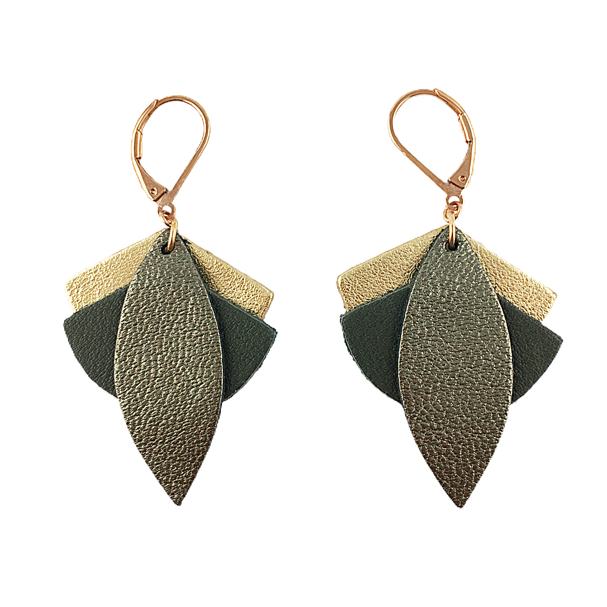 Boucles d'oreilles en cuir LOTUS Kaki 4