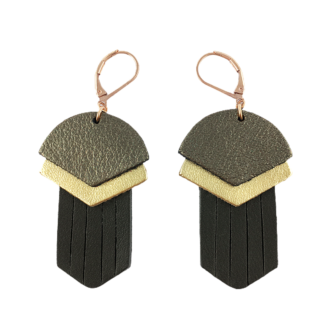 Boucles d'oreilles en cuir APACHE Kaki 4