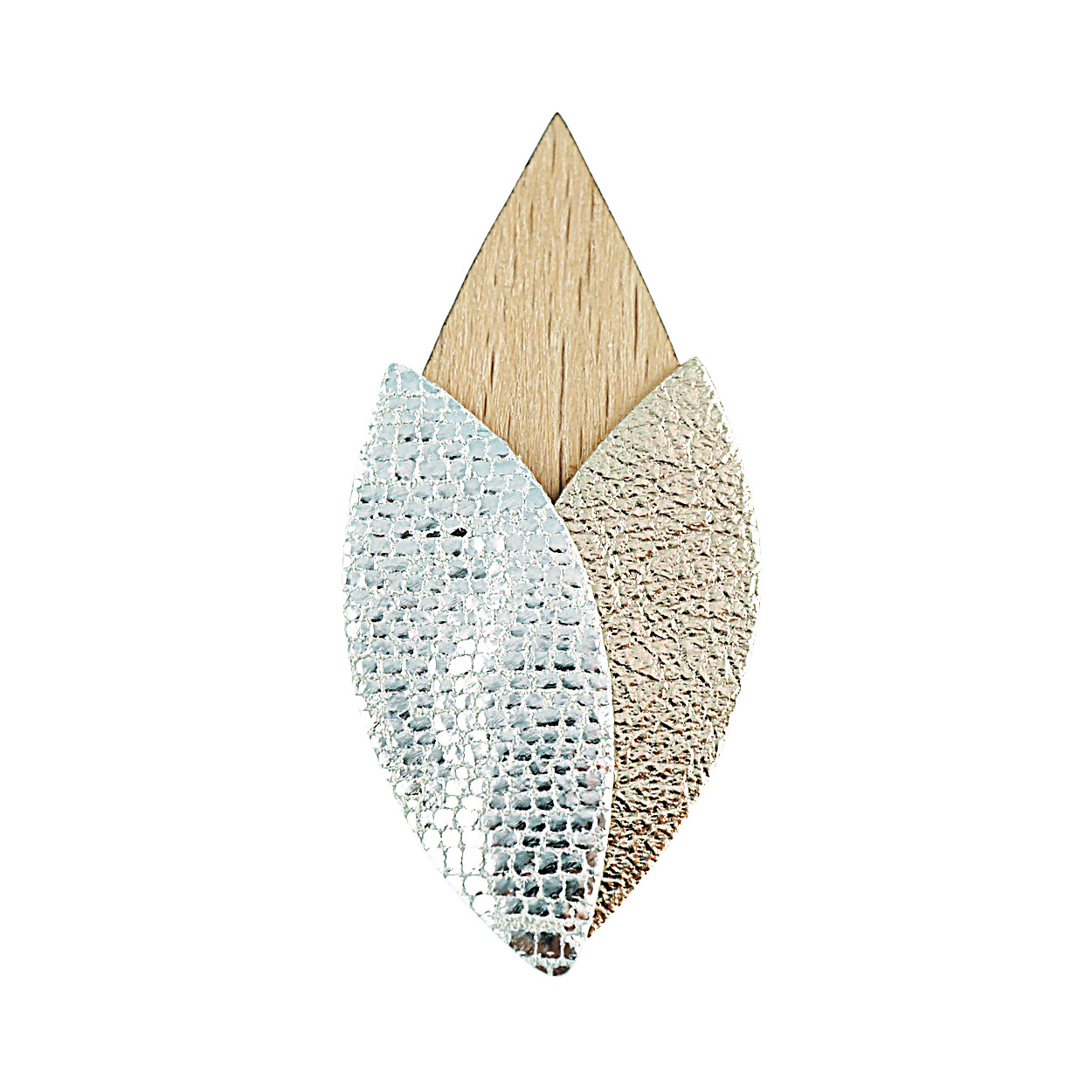 Broche en cuir et bois TULIPE Cristal 3