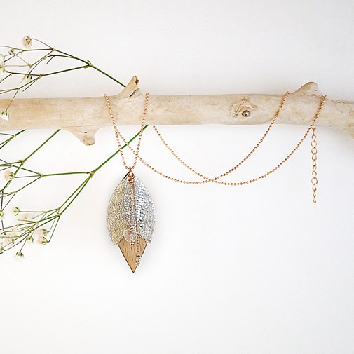 Collier en bois et cuir TULIPE Cristal