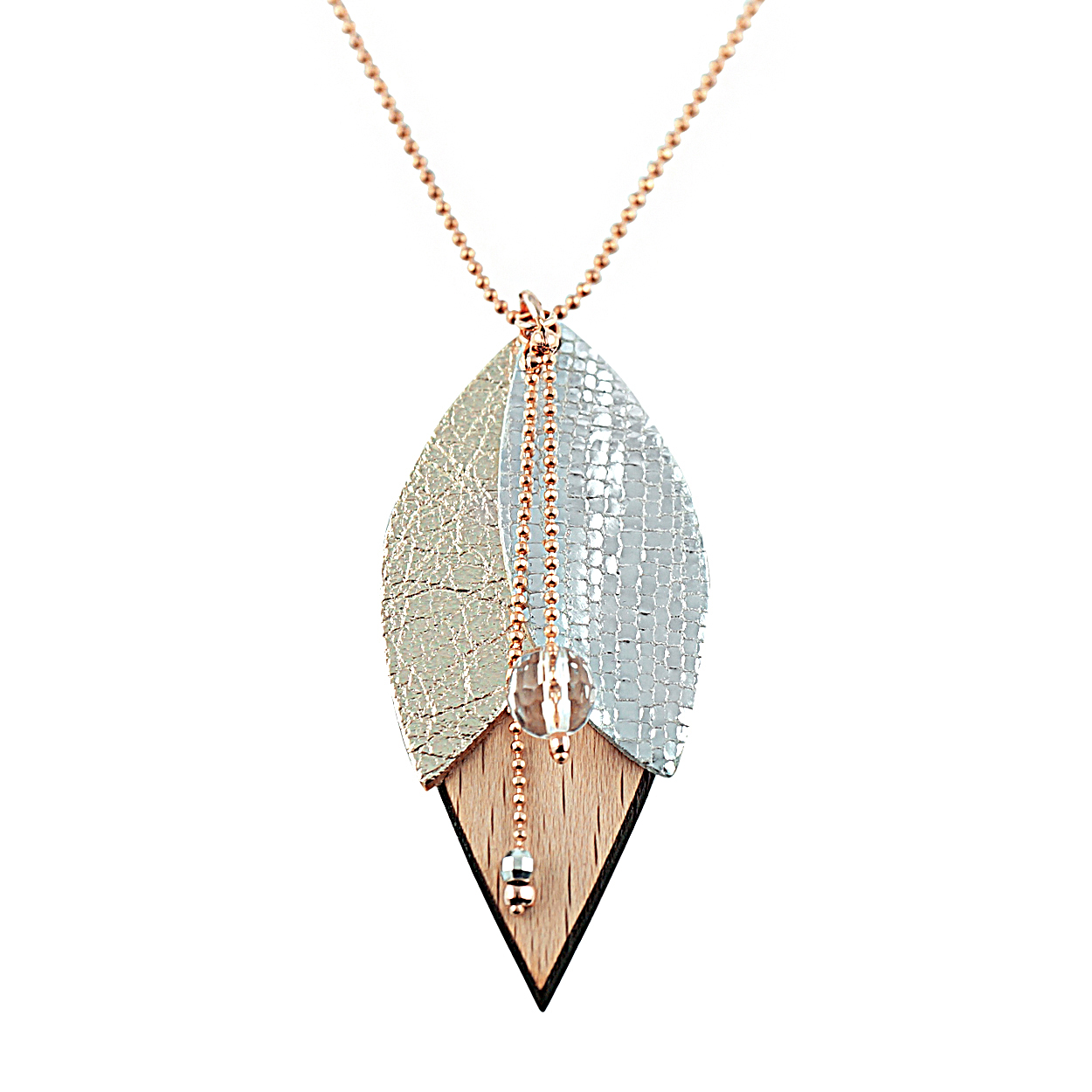 Collier en bois et cuir TULIPE Cristal 2