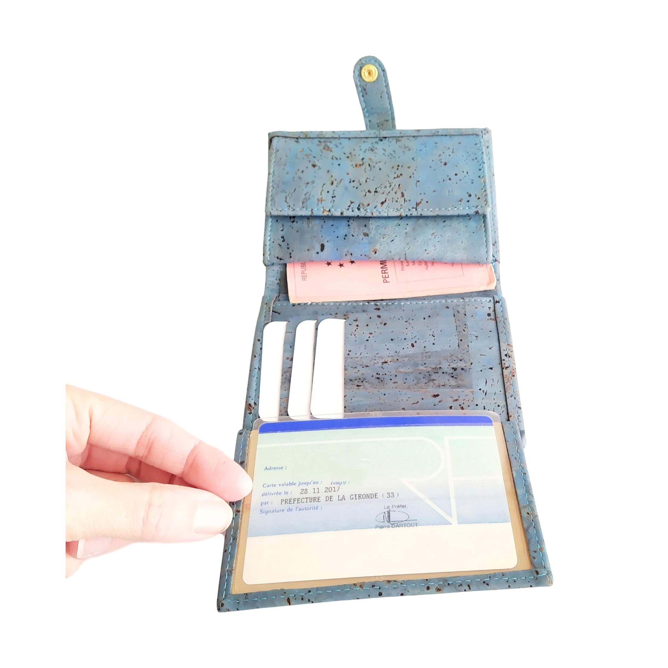Porte-monnaie femme en liège Zoé bleu 7