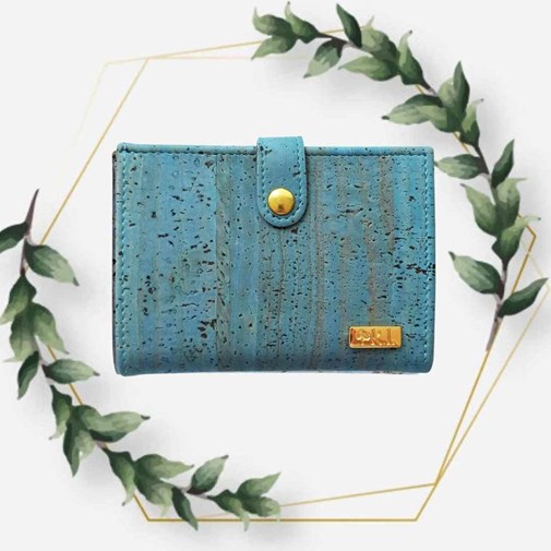 Porte-monnaie femme en liège Zoé bleu